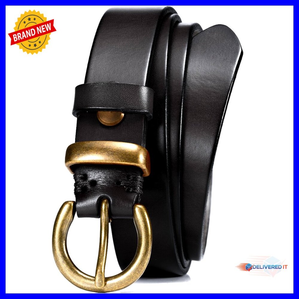 Full Grain Leather Belt For Women, Vintage Buckle, Casual Jean Belt
